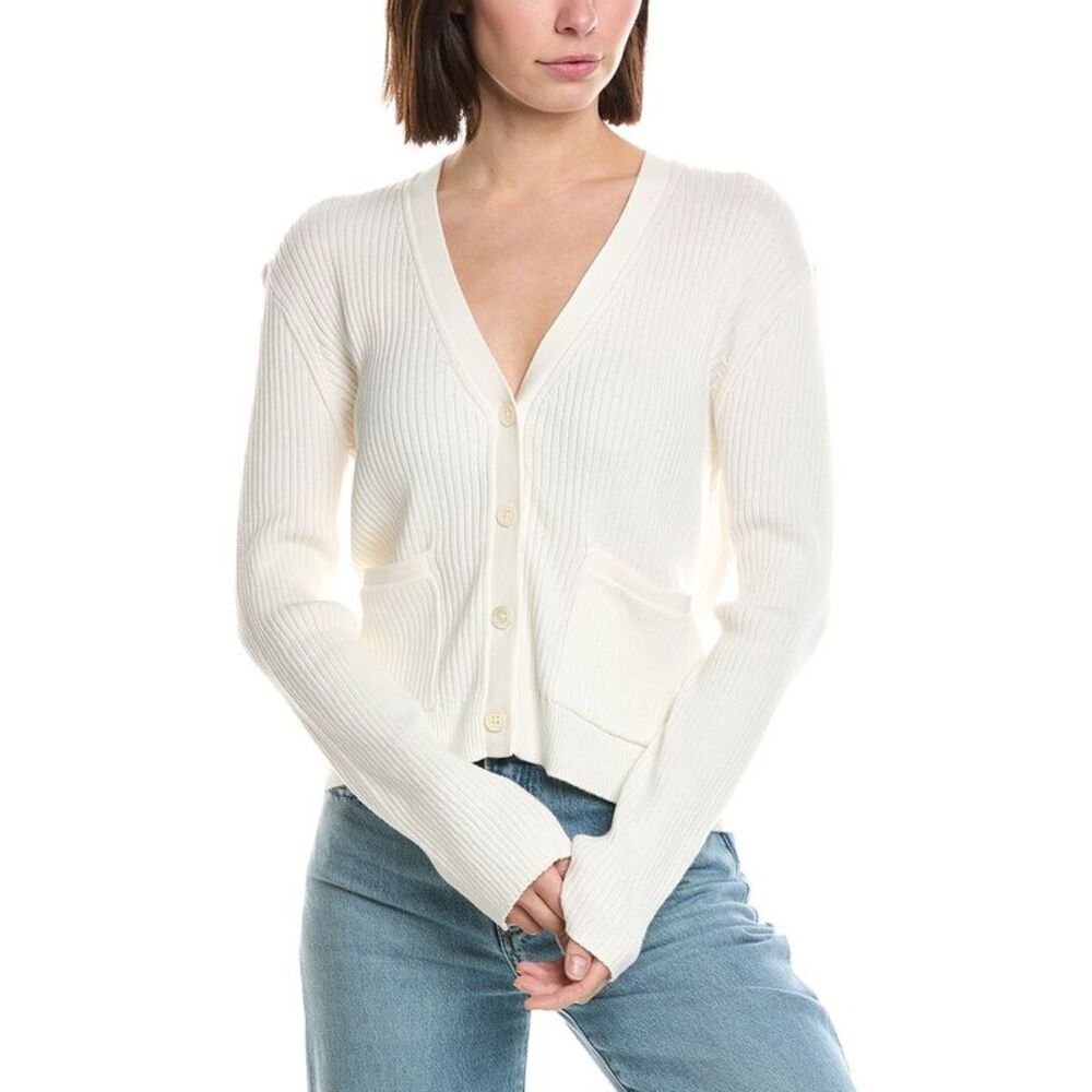 Atm Anthony Thomas Melillo Womens Ribbed Cashmere-Blend Cardigan, White